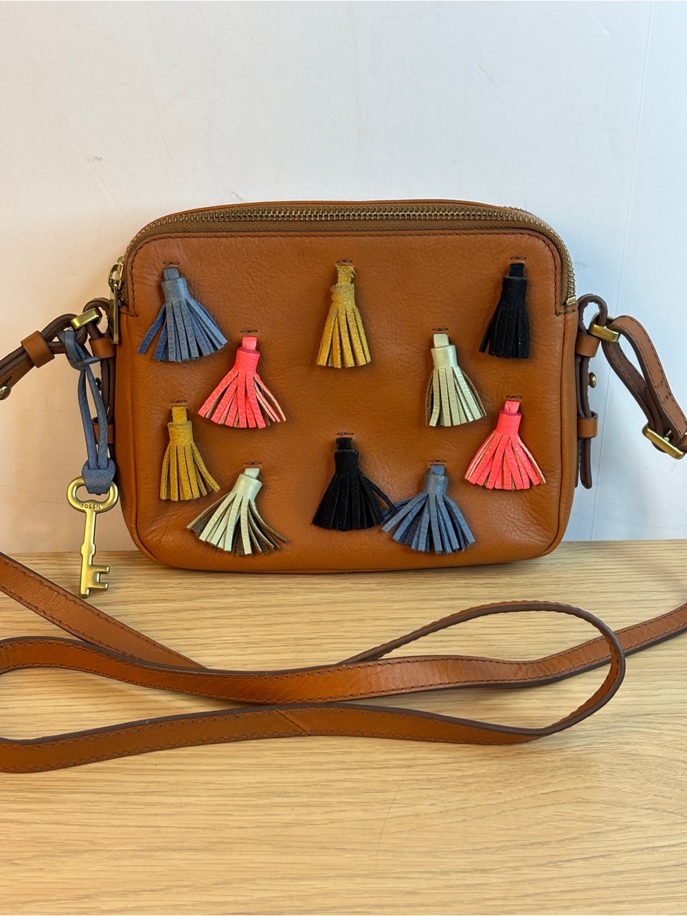 Fossil Piper Multicolored Tassel Toaster Leather Crossbody Bag